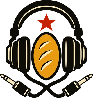 DJ Soviet Snack: headphones, a star, a pirozhok, two crossed jack plugs